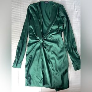 Deep v neck high split green dress